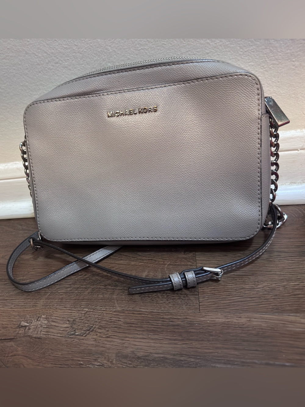 Michael Kors Pebbled Leather Crossbody Bag in Light Gray